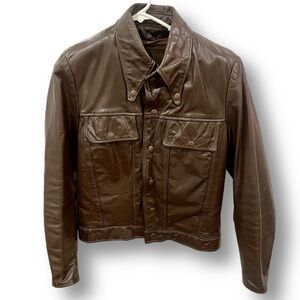 Vintage 50s Brooks Leather Sportswear Brown Leather Jacket Size Small Moto 38